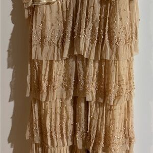 Poleci Beige Embellished Maxi Skirt